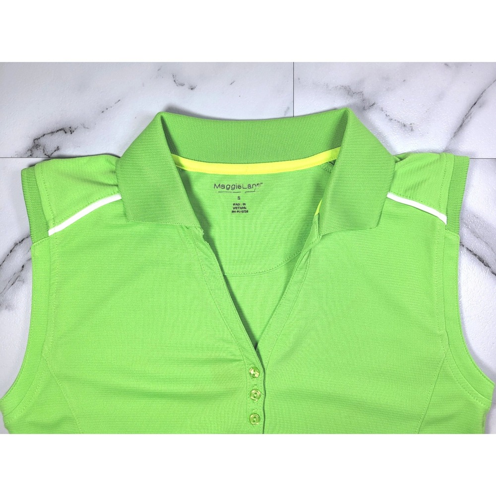 NWT Maggie Lane Womens Sleeveless Golf Polo Shirt Lime Green Size S Activewear - Picture 3 of 7
